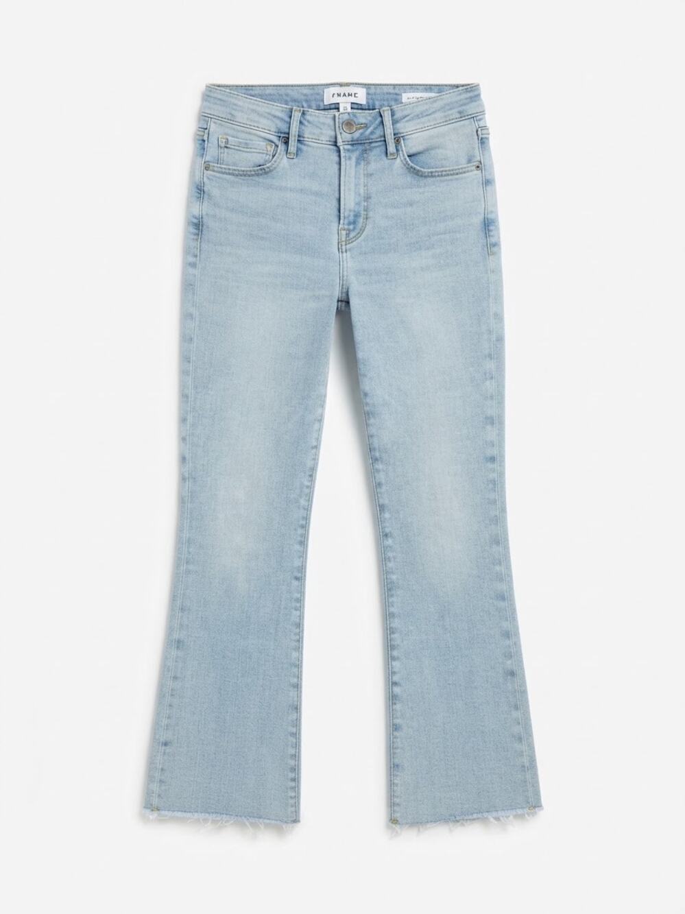 Frame Le Crop Mini Boot Jeans Yorba Chew Light Wash Raw Hem Size 25 Casual Chic